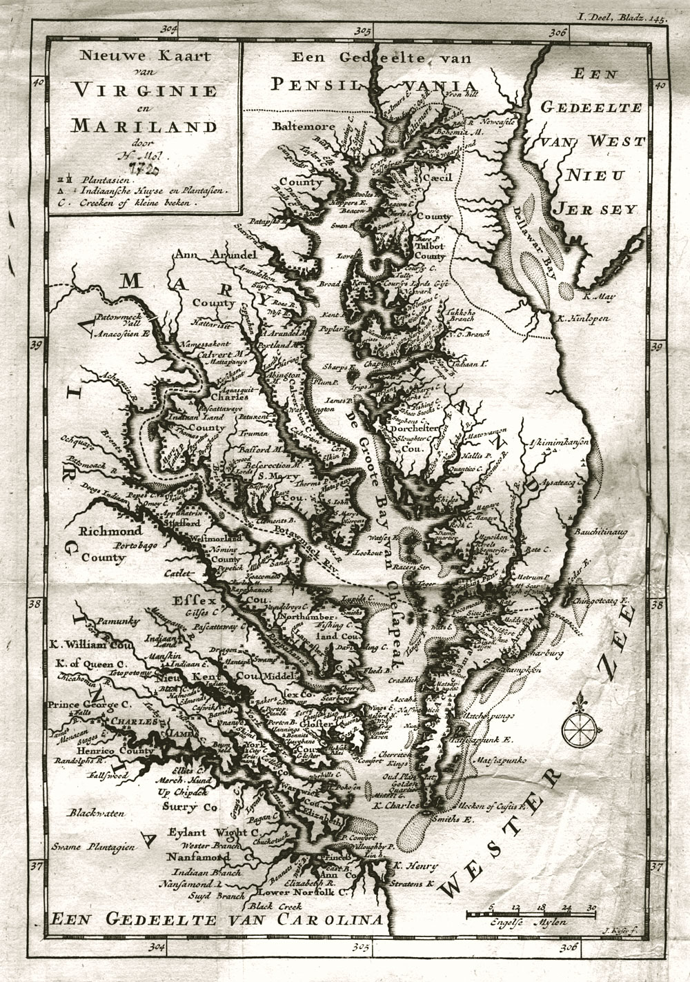 Herman Moll's map of Virginia and Maryland, 1720