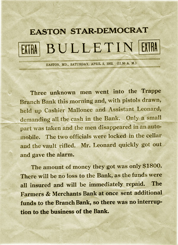 Bulletin: Trappe bank robbery
