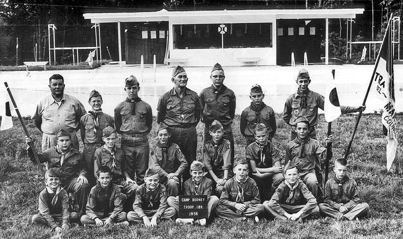 Boy Scout Troop 189 at summer camp, 1958