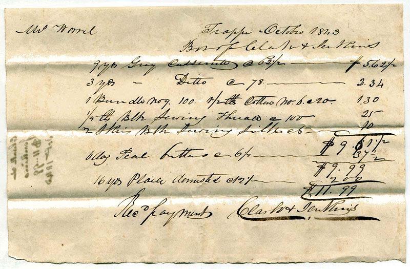 Bill from Clark & Jenkins dated Oct. 1843