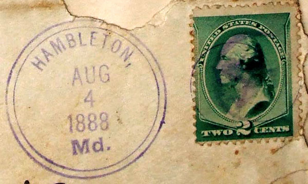 1886 letter with Hambleton postmark