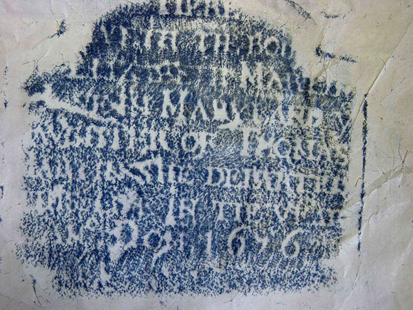 Rubbing of the gravestone of Elizabeth Martin, 1676