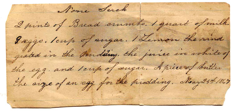 None Such Pudding recipe, 1867
