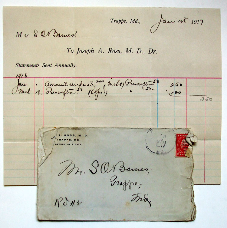 Bill from Dr. Joseph A. Ross to Samuel Barnes 1917