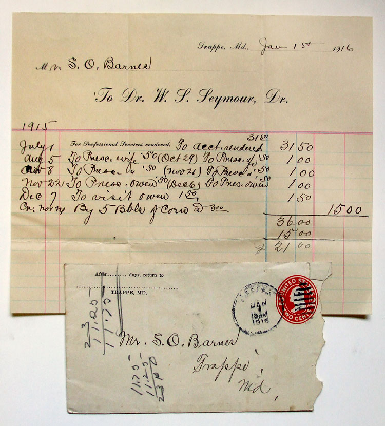 Bill from Dr. William Seymour to Samuel Barnes dated 1916