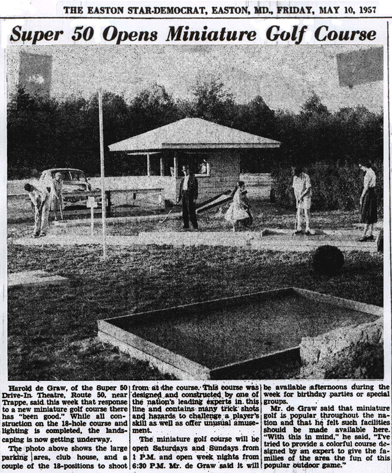 Super-50 Drive In opens miniature gold course, 1957